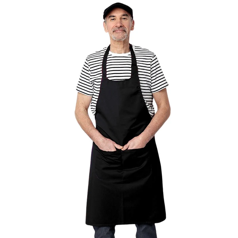 Tablier Noir À Bavette Double Poches 100% Coton - MANELLI