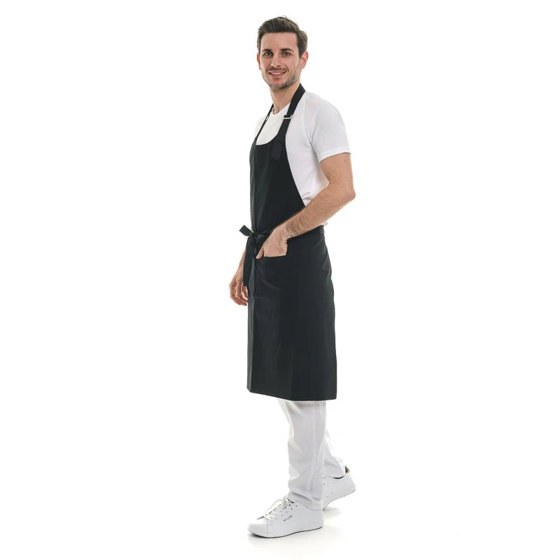 Tablier à Bavette avec Poche en Coton Bio Noir - KARIBAN - Image 2