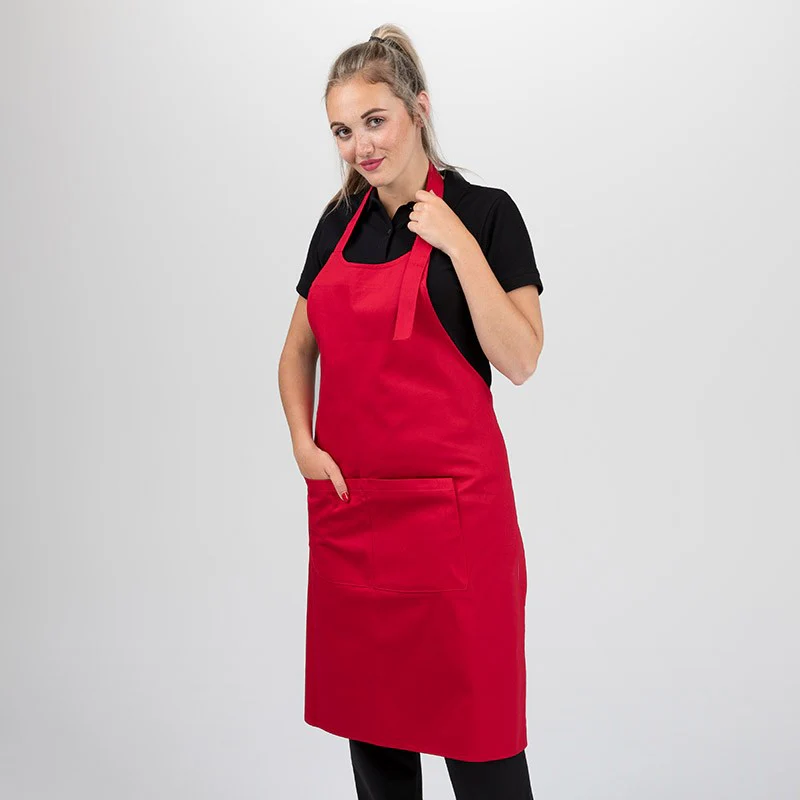 Tablier à Bavette Double Poche Polycoton Rouge - MANELLI