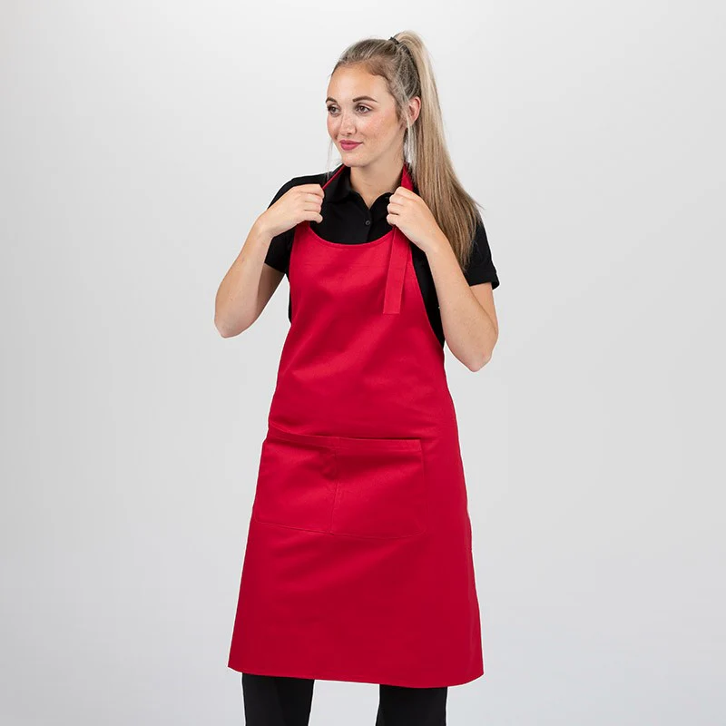 Tablier à Bavette Double Poche Polycoton Rouge - MANELLI - Image 3