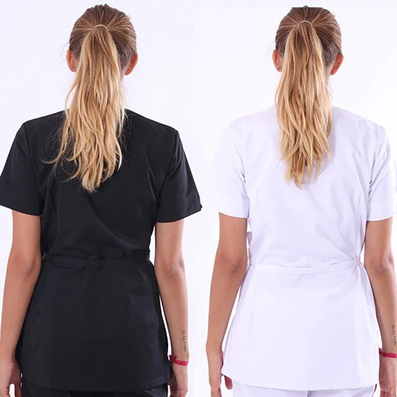 Blouse Esthéticienne Longue Forme Cache-Coeur Noire Lavable à 75°- MANELLI - Image 2
