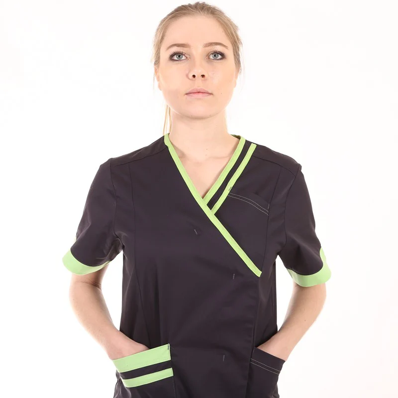 Blouse Manches Courtes Femme Lilee Gris Charcoal et Vert Amazonie - LAFONT SANTÉ - Image 4