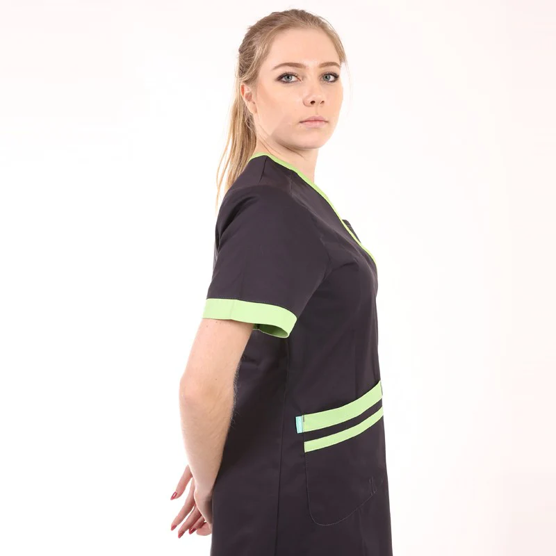 Blouse Manches Courtes Femme Lilee Gris Charcoal et Vert Amazonie - LAFONT SANTÉ - Image 5