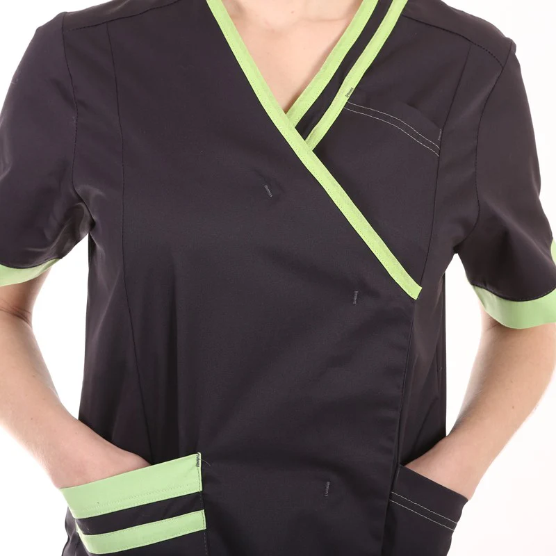 Blouse Manches Courtes Femme Lilee Gris Charcoal et Vert Amazonie - LAFONT SANTÉ - Image 6