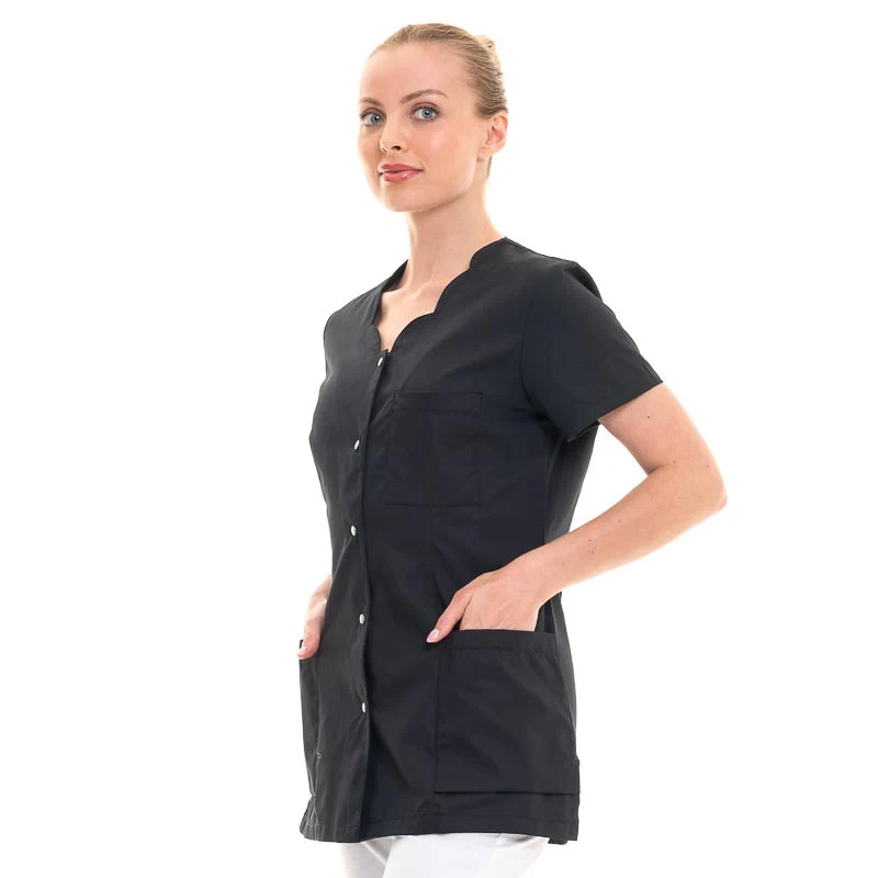 Blouse Esthétique Manches Courtes Noir avec Encolure Fantaisie Modèle Adelaide - HASSON BY MOLINEL - Image 3