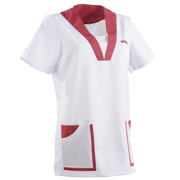 Tunique Médicale Femme Blanc et Rose Cassis - LAFONT SANTÉ