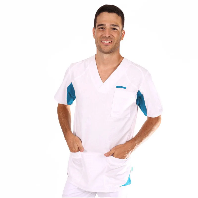 Tunique Médicale Homme Sah Blanc et Bleu Ciel - LAFONT SANTÉ
