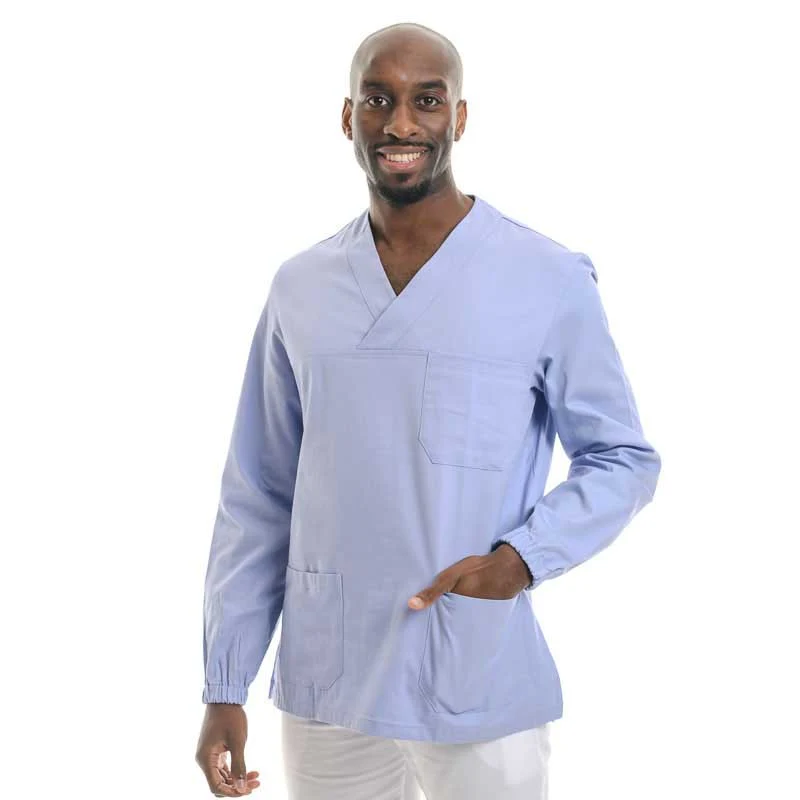 Tunique Médicale Unisexe Col V Bleu Ciel 100% Coton - EGOCHEF