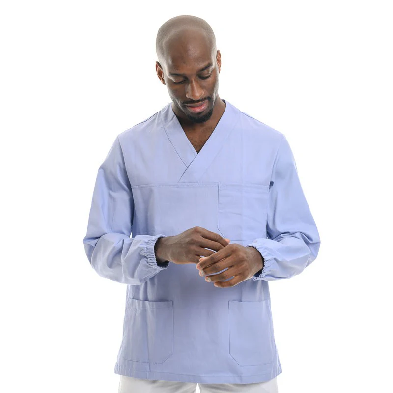 Tunique Médicale Unisexe Col V Bleu Ciel 100% Coton - EGOCHEF - Image 2