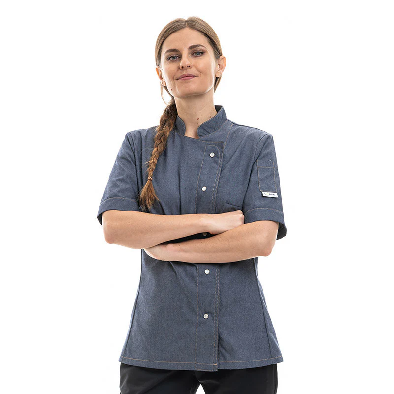 Veste Boulangère Femme Manches Courtes Poche Jean - MANELLI