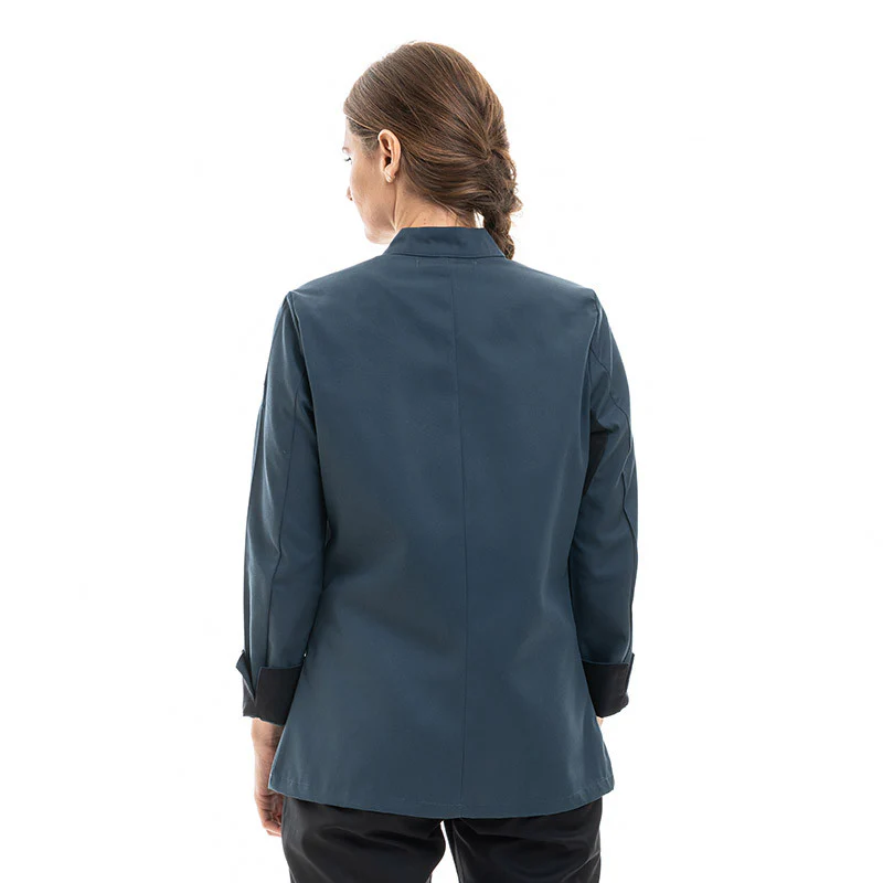 Veste Cuisine Femme Manche Longue Escale Bleu Océan Liseré Noir - ROBUR - Image 3
