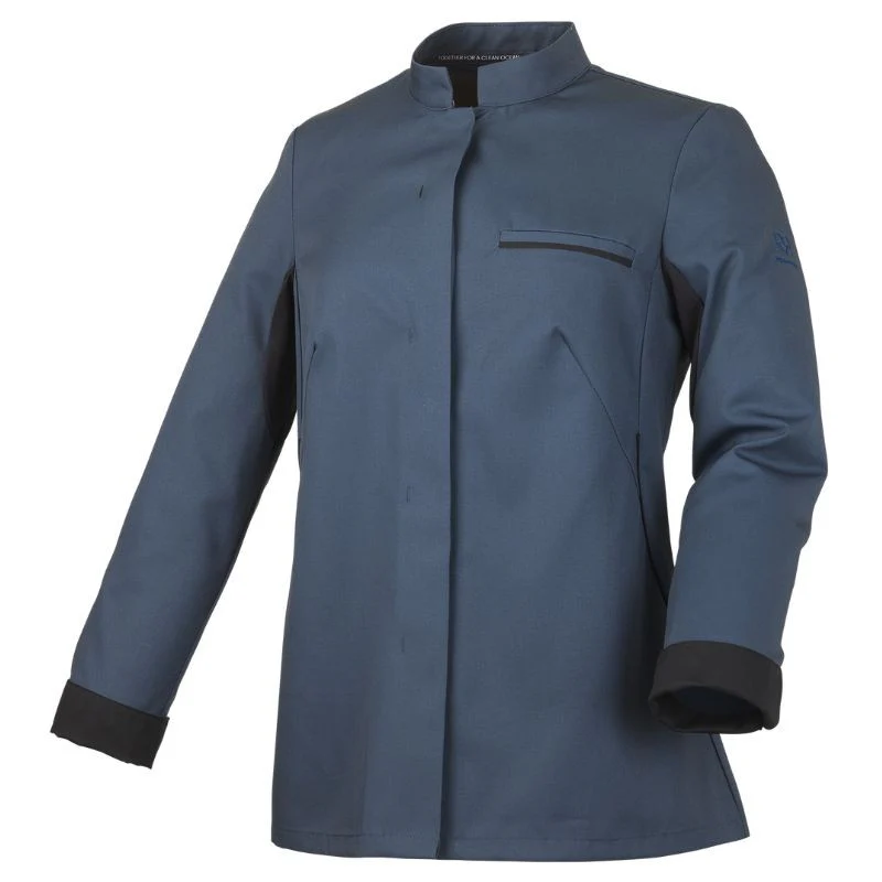 Veste Cuisine Femme Manche Longue Escale Bleu Océan Liseré Noir - ROBUR - Image 9