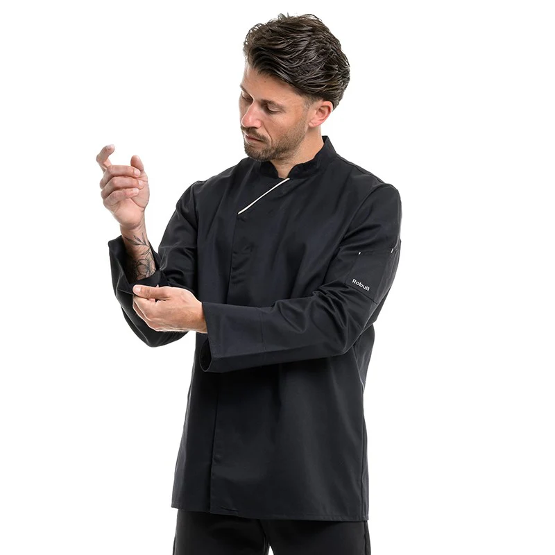 Veste Cuisine Unisexe Noire Liseré Écru Harti Manches Longues - ROBUR - Image 2