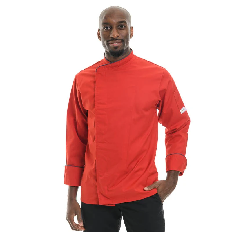Veste de Boucher Rouge Liseré Gris - MANELLI - Image 5