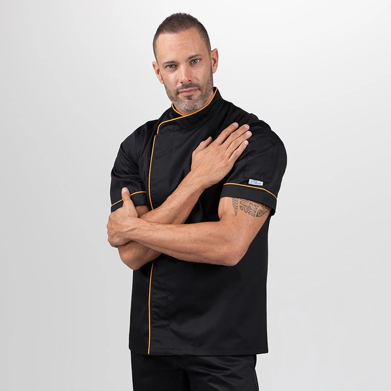 Veste de Boucher Homme Noire Liseré Orange - MANELLI - Image 4