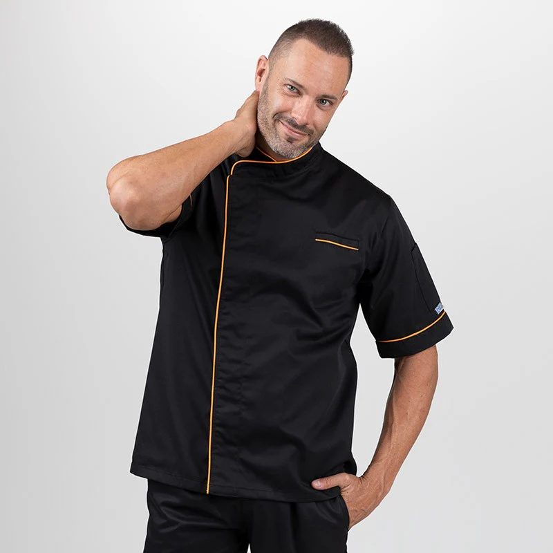 Veste de Boucher Homme Noire Liseré Orange - MANELLI - Image 5