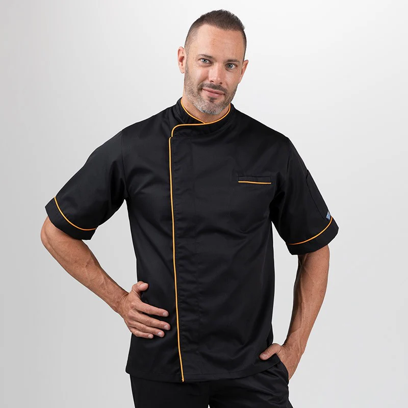 Veste de Boucher Homme Noire Liseré Orange - MANELLI - Image 6