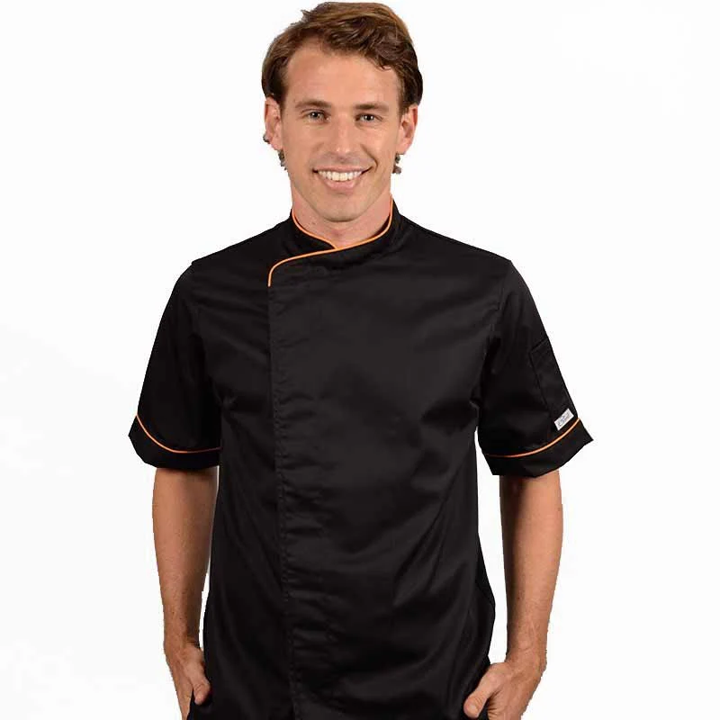 Veste de Boucher Homme Noire Liseré Orange - MANELLI - Image 2