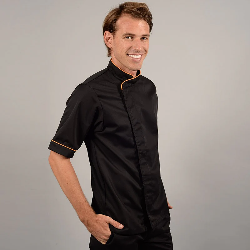Veste de Boucher Homme Noire Liseré Orange - MANELLI - Image 6