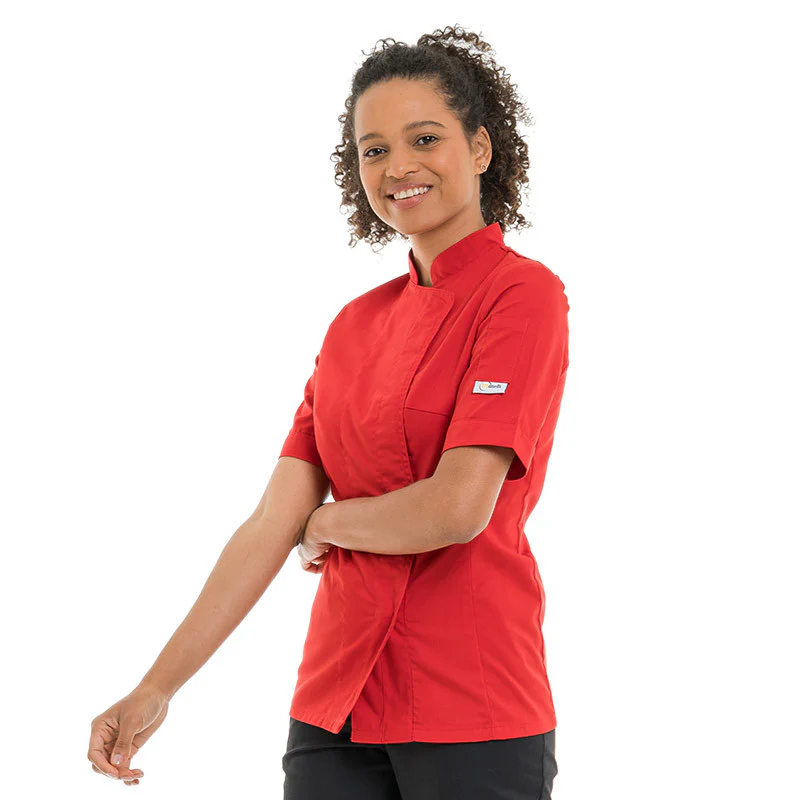 Veste de Bouchère Femme Manches Courtes Rouge - MANELLI - Image 3