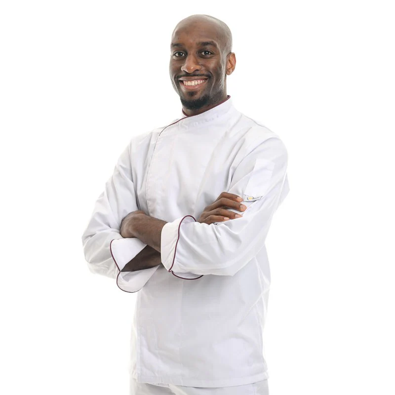 Veste de Boulanger Blanche Liseré Bordeaux - MANELLI - Image 5