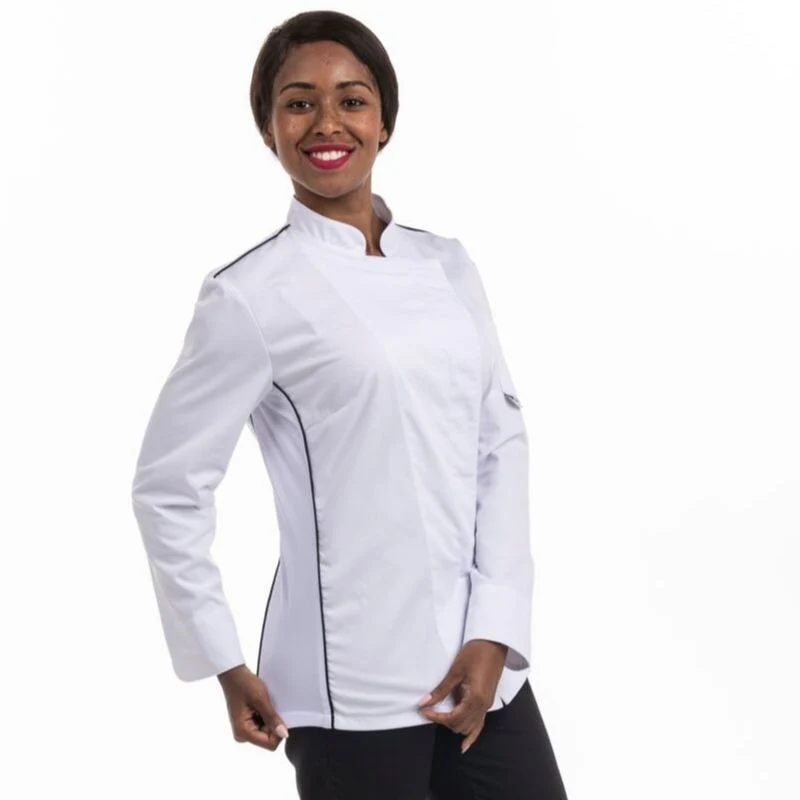 Veste de Boulangère Femme Blanche Liseré Noir Aération Côté - MANELLI - Image 2