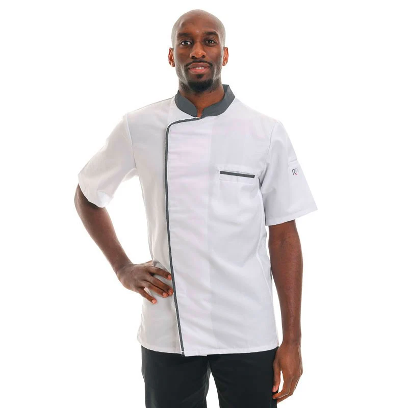 Veste de Cuisine à Manches Courtes Blanche Anthracite Energy - ROBUR