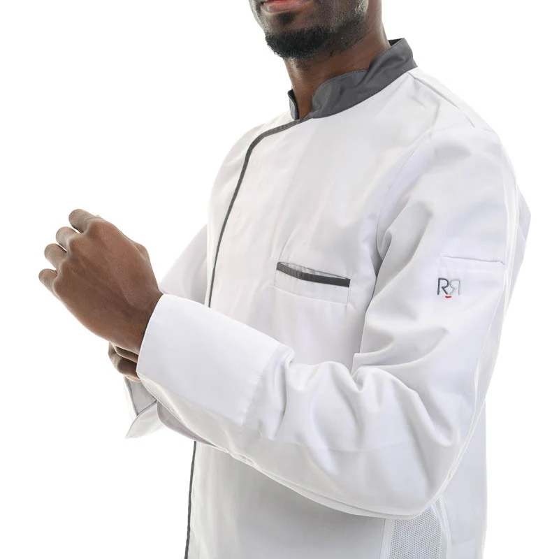 Veste de Cuisine à Manches Longues Blanc Anthracite Energy - ROBUR - Image 4