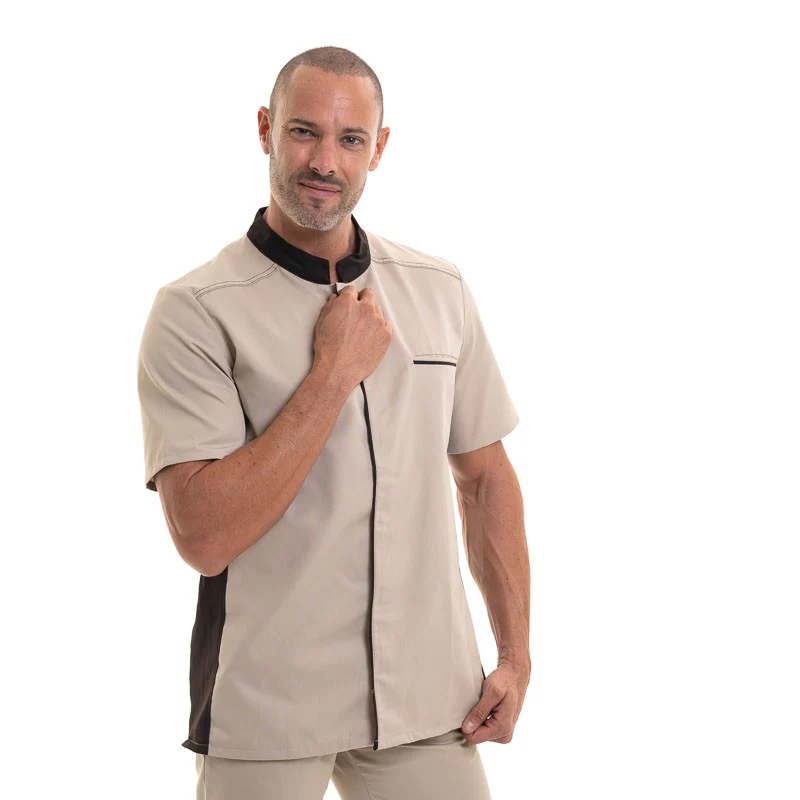 Veste de Cuisine Manches Courtes Abax Écru/Moka - ROBUR - Image 4
