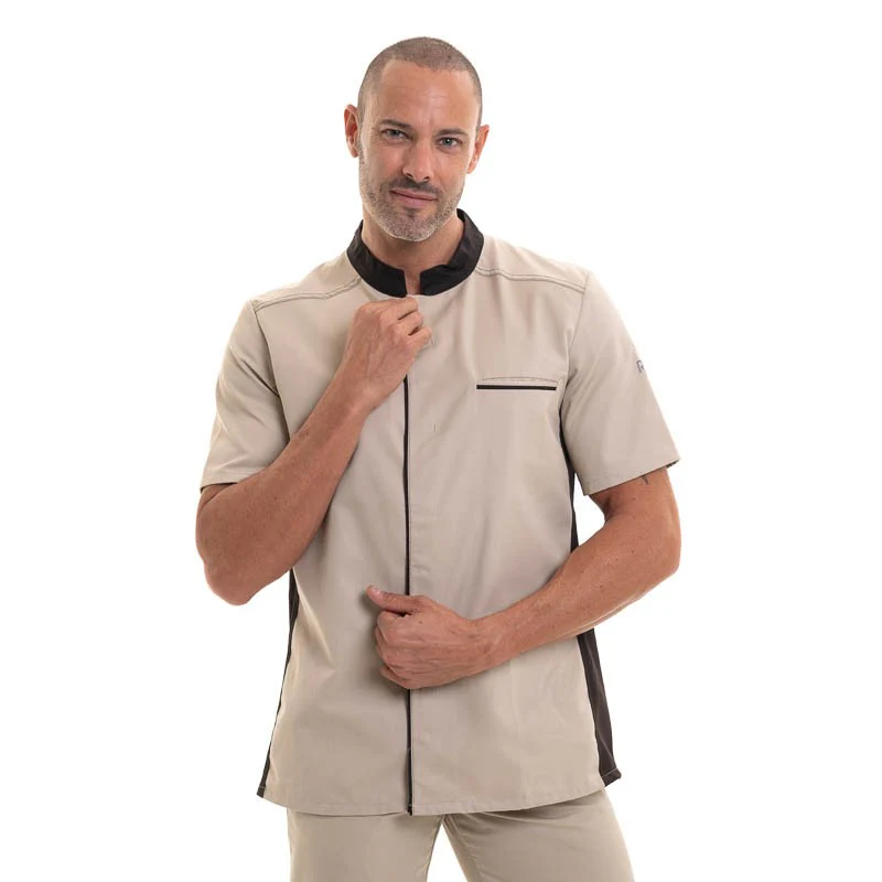 Veste de Cuisine Homme Manches Longues Abax Écru/Moka - ROBUR - Image 6