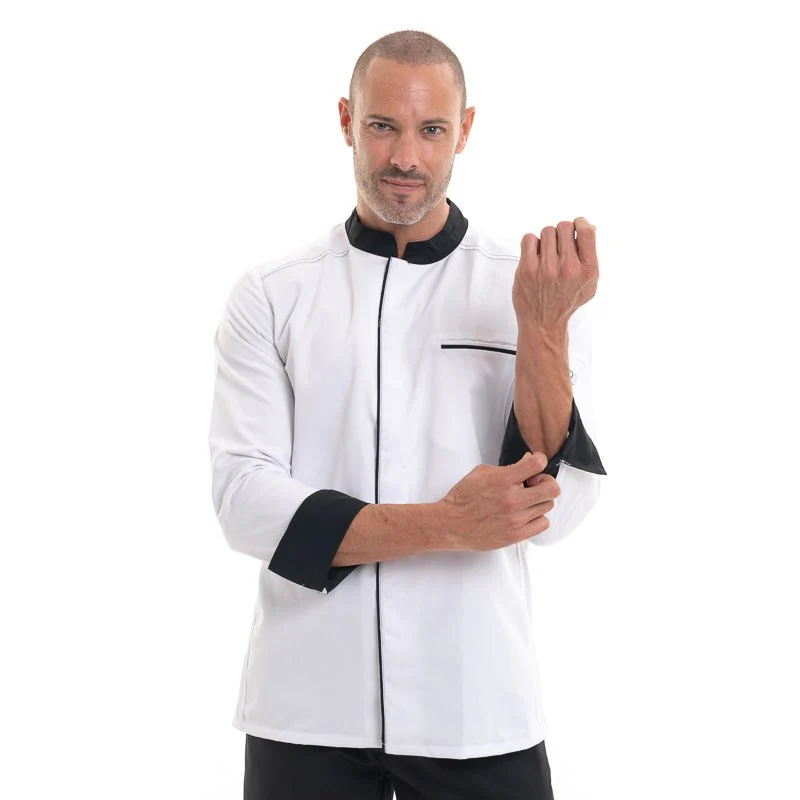 Veste de Cuisine Abax Manches Longues Blanc et Noir - ROBUR - Image 5