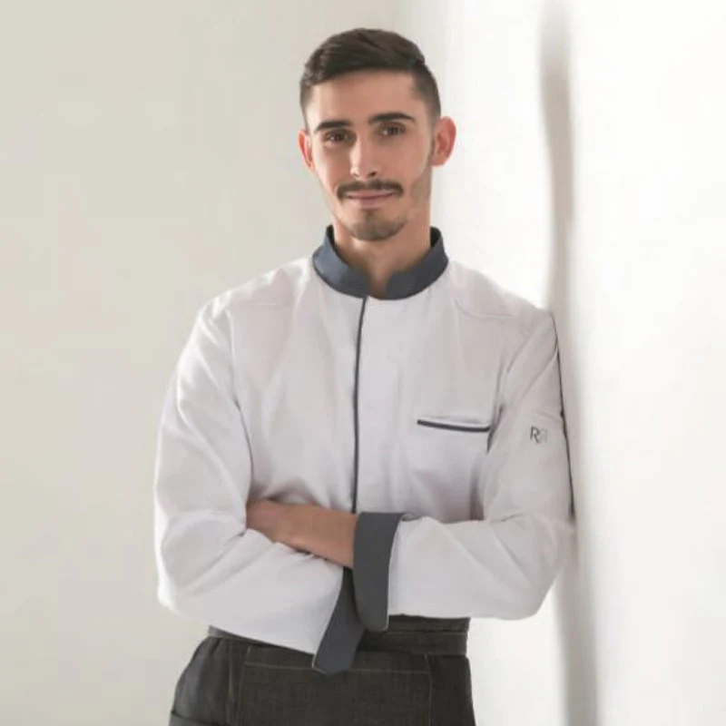 Veste de Cuisine Abax Manches Longues Blanc et Noir - ROBUR - Image 6