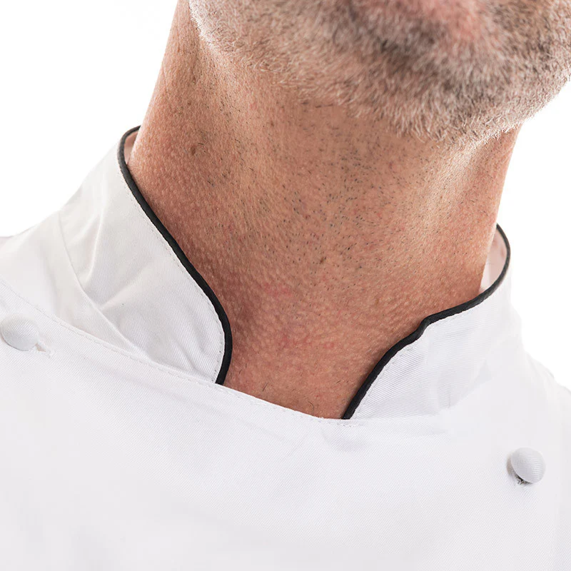 Veste de Cuisine Homme Manches Longues Andrea Piping Blanche Liseré Noir - EGOCHEF - Image 5
