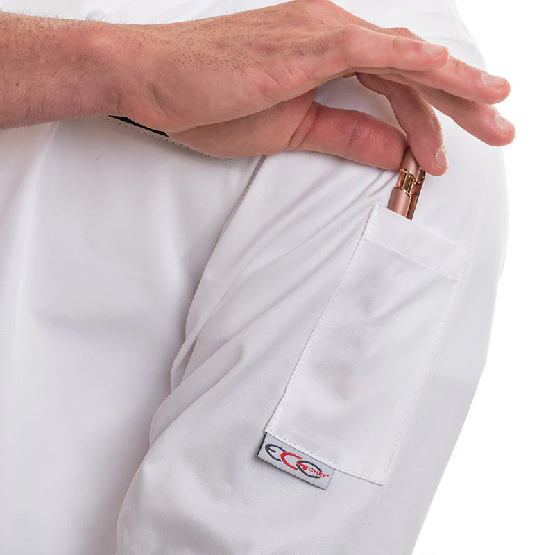 Veste de Cuisine Homme Manches Longues Andrea Piping Blanche Liseré Noir - EGOCHEF - Image 8