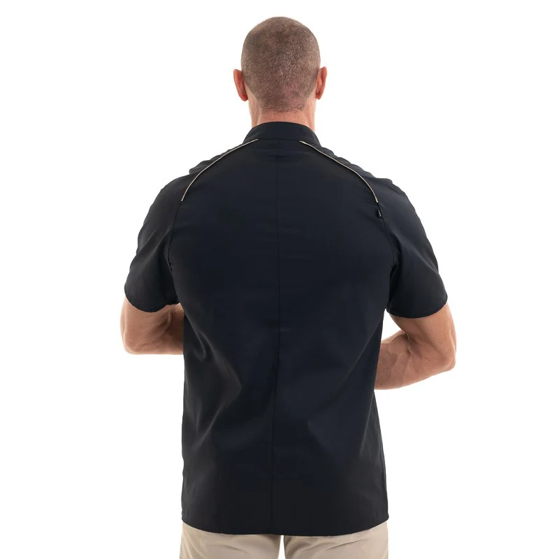 Veste de Cuisine Homme Appollo à Manches Courtes Noir Liseré Beige - ROBUR - Image 6