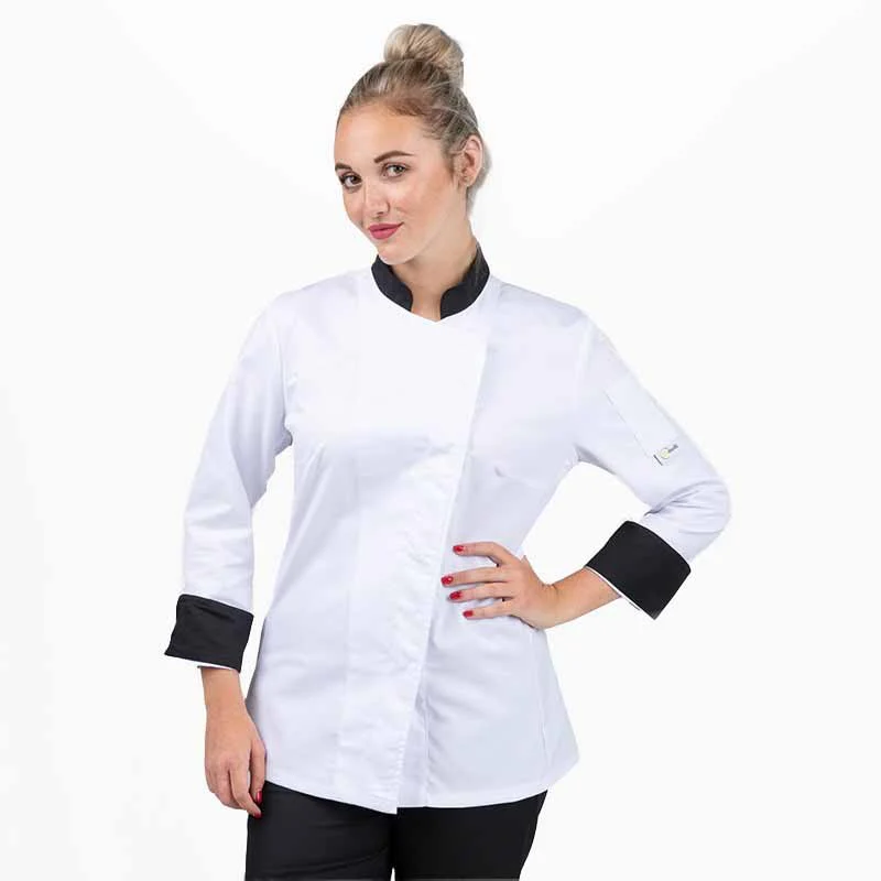 Veste de Cuisine Femme Jena Blanche Col Noir - MANELLI