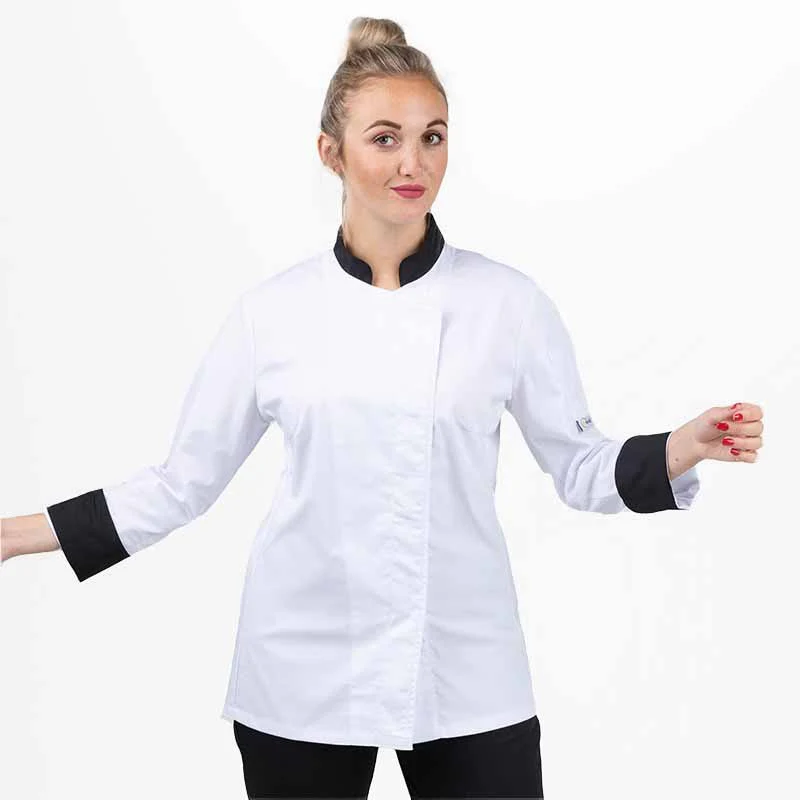 Veste de Cuisine Femme Jena Blanche Col Noir - MANELLI - Image 2