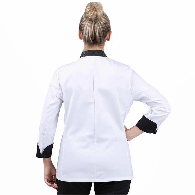 Veste de Cuisine Femme Jena Blanche Col Noir - MANELLI - Image 3