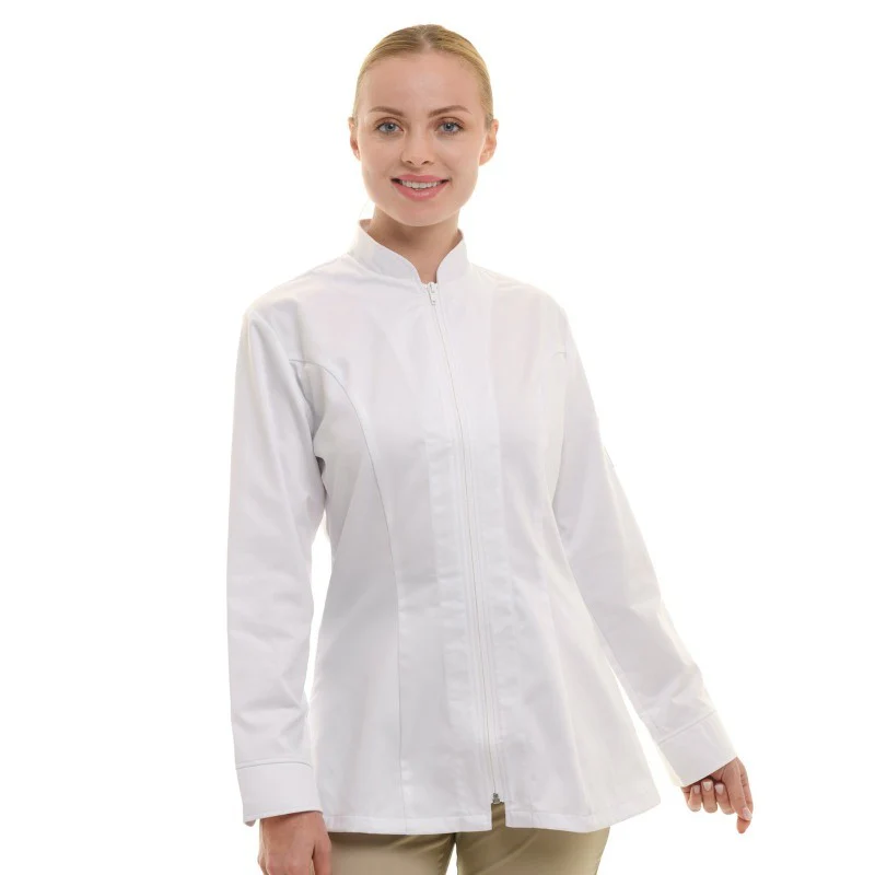 Veste de Cuisine Femme Manches Longues Blanche Lady Monza - CHAUD DEVANT