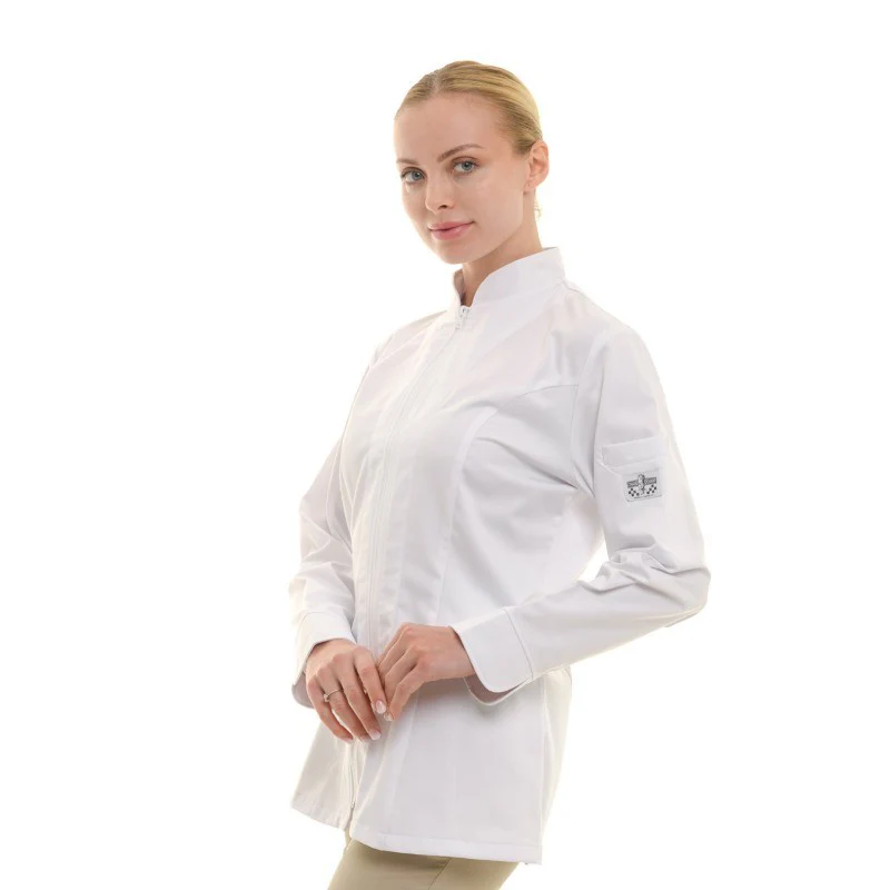 Veste de Cuisine Femme Manches Longues Blanche Lady Monza - CHAUD DEVANT - Image 3