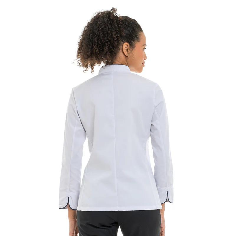 Veste de Cuisine Femme Blanche Liseré Bleu Marine - MANELLI - Image 3