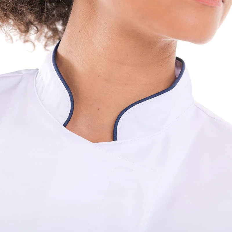 Veste de Cuisine Femme Blanche Liseré Bleu Marine - MANELLI - Image 6