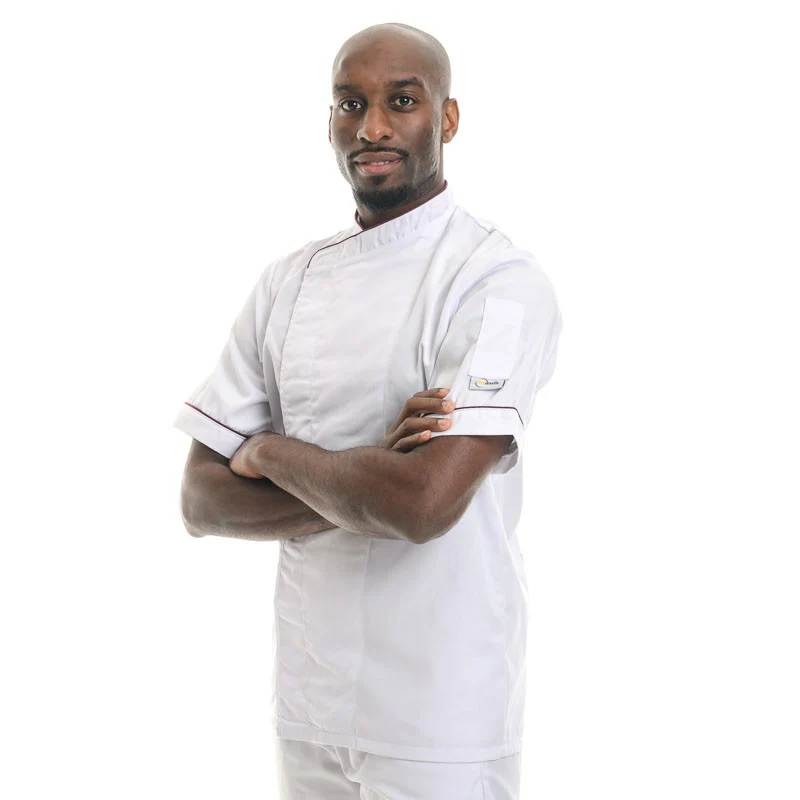 Veste de Cuisine Blanche Liseré Bordeaux MC ou ML - MANELLI - Image 3