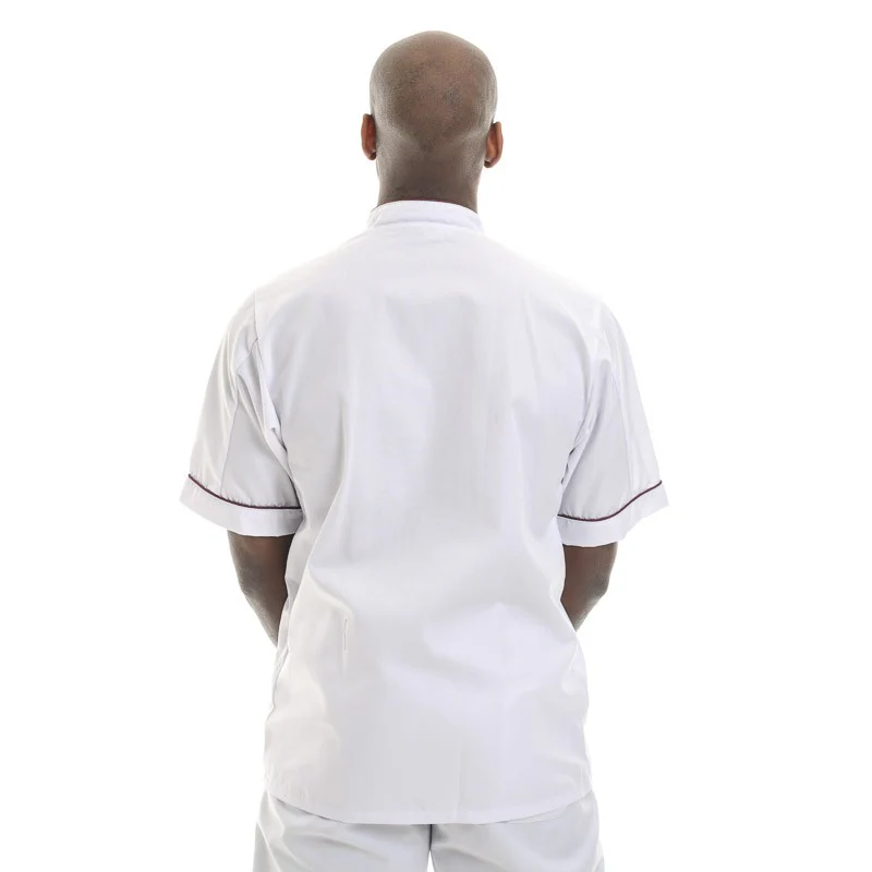 Veste de Cuisine Blanche Liseré Bordeaux MC ou ML - MANELLI - Image 4