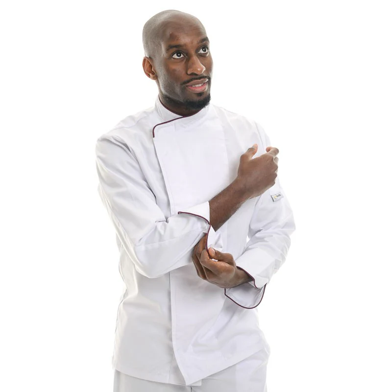 Veste de Cuisine Blanche Liseré Bordeaux MC ou ML - MANELLI - Image 6