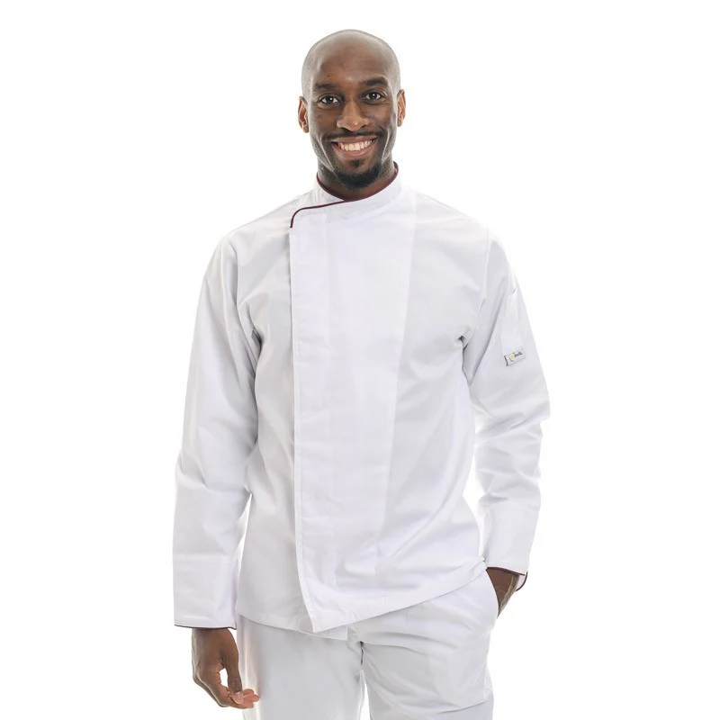 Veste de Cuisine Homme Manches Longues Grande Taille Blanche Liseré Noir - MANELLI - Image 3