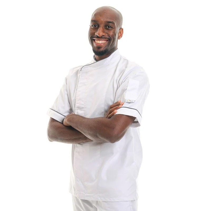 Veste de Cuisine Blanche Liseré Gris Foncé MC - MANELLI - Image 2