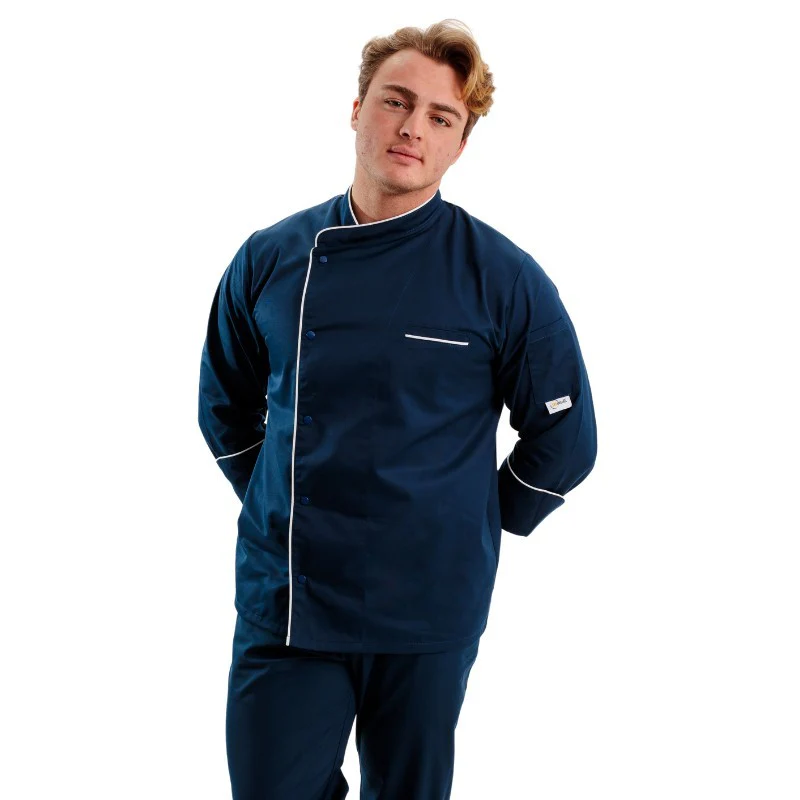 Veste de Cuisine Bleue Liseré Blanc  - MANELLI