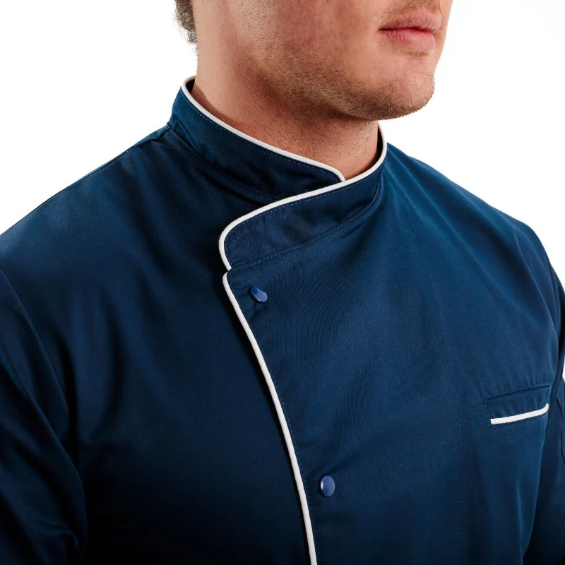 Veste de Cuisine Bleue Liseré Blanc  - MANELLI - Image 2
