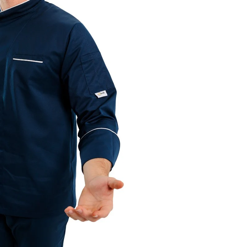 Veste de Cuisine Bleue Liseré Blanc  - MANELLI - Image 3